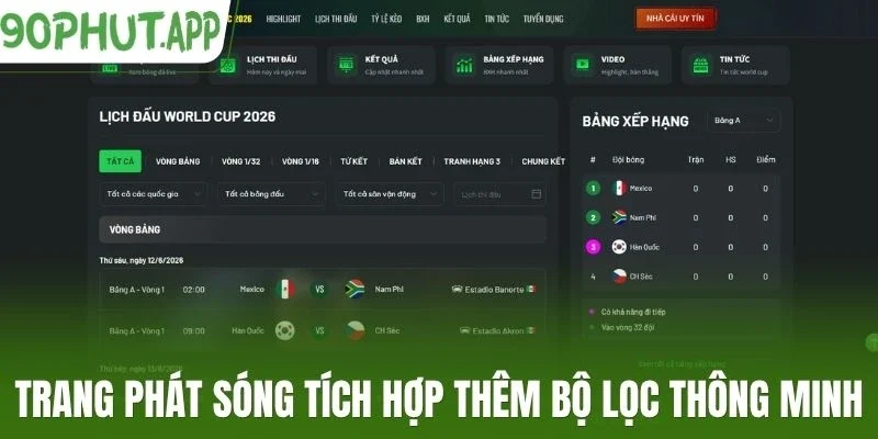 Trang phát sóng tích hợp thêm bộ lọc thông minh