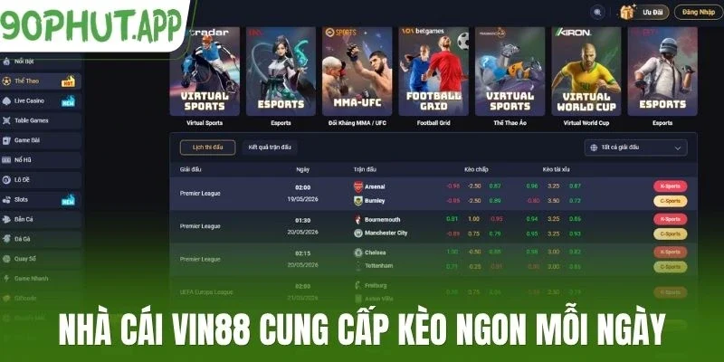 Nhà cái Vin88 cung cấp kèo ngon mỗi ngày