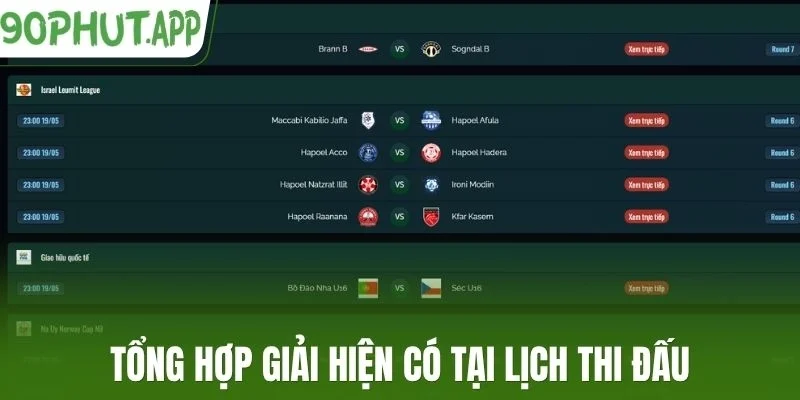 Tổng hợp giải hiện có tại lịch thi đấu