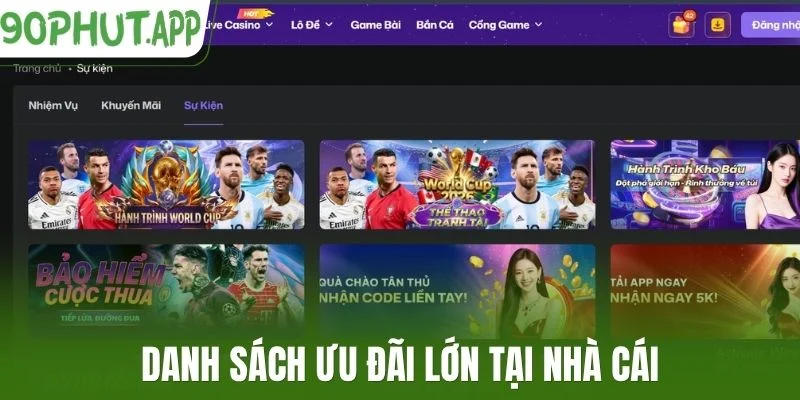 Danh sách ưu đãi lớn tại nhà cái