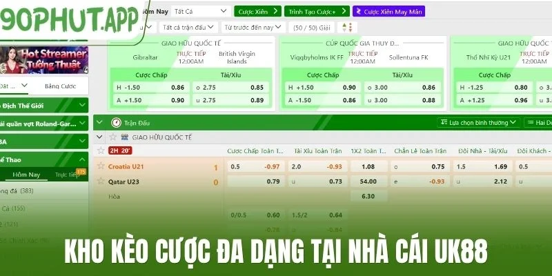 Kho kèo cược đa dạng tại nhà cái Uk88