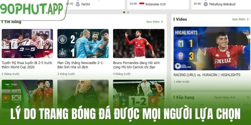 Lý do trang bóng đá được mọi người lựa chọn