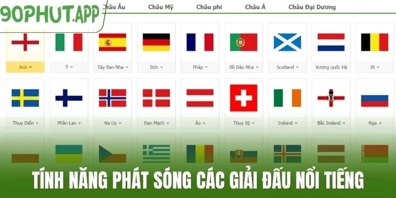 Tính năng phát sóng các giải đấu nổi tiếng