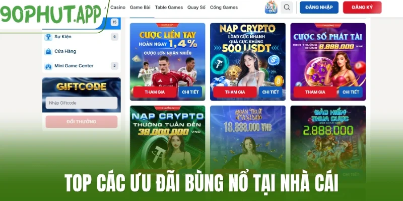 Top các ưu đãi bùng nổ tại nhà cái