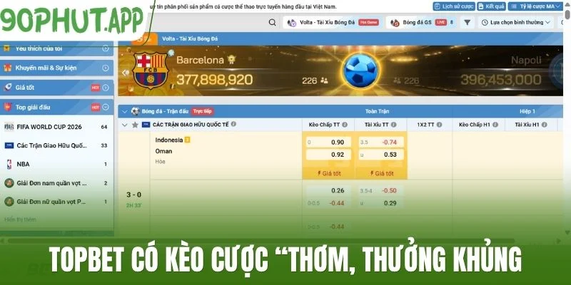 Topbet có kèo cược “thơm, thưởng khủng