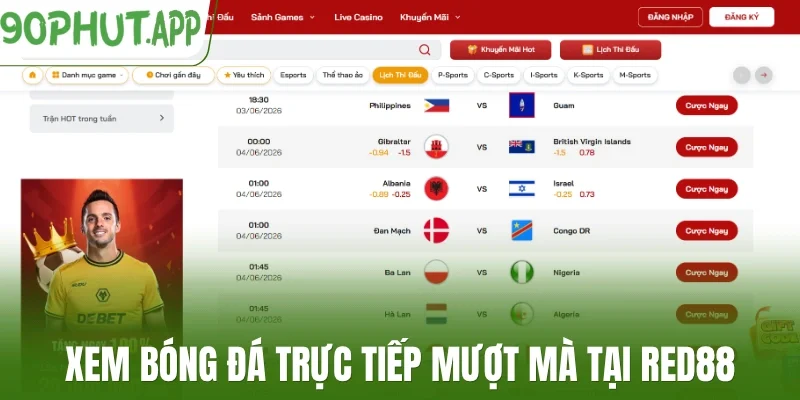 Xem bóng đá trực tiếp mượt mà tại Red88